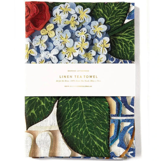 BESPOKE LETTERPRESS - "Hydrangea Blue" Linen Tea Towel