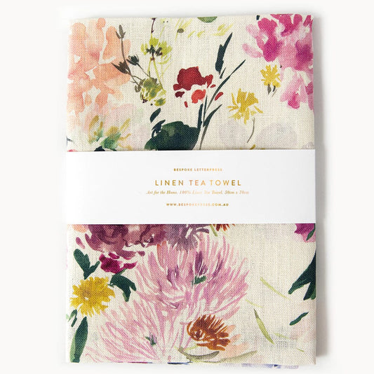 BESPOKE LETTERPRESS - "Wildflowers"- 100% Linen Tea Towel