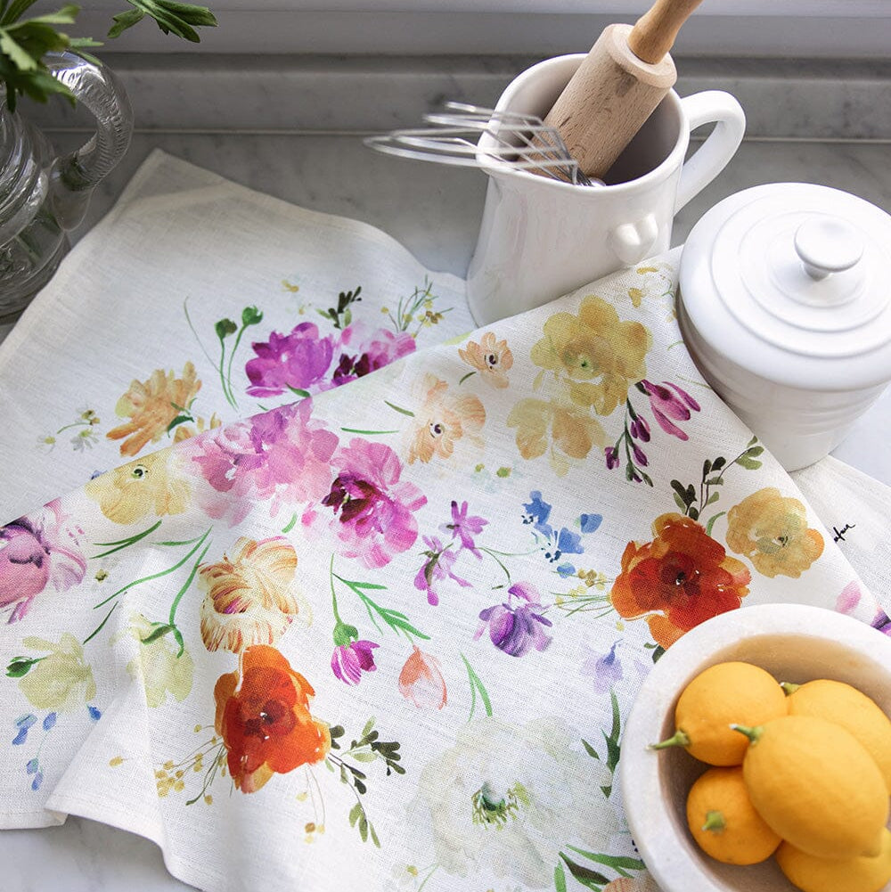 BESPOKE LETTERPRESS - "Ranunculus"- 100% Linen Tea Towel