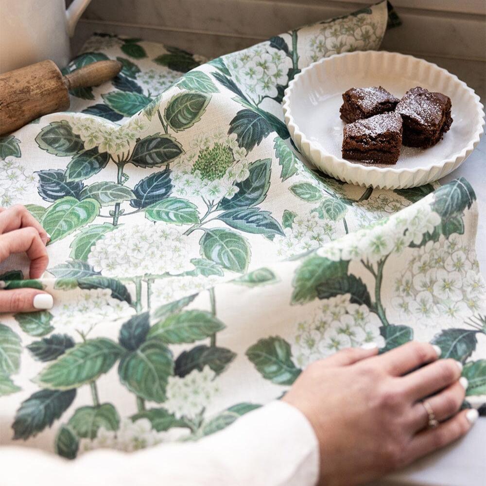 BESPOKE LETTERPRESS - "Hydrangea" Linen Tea Towel- Bethany Linz Artwork