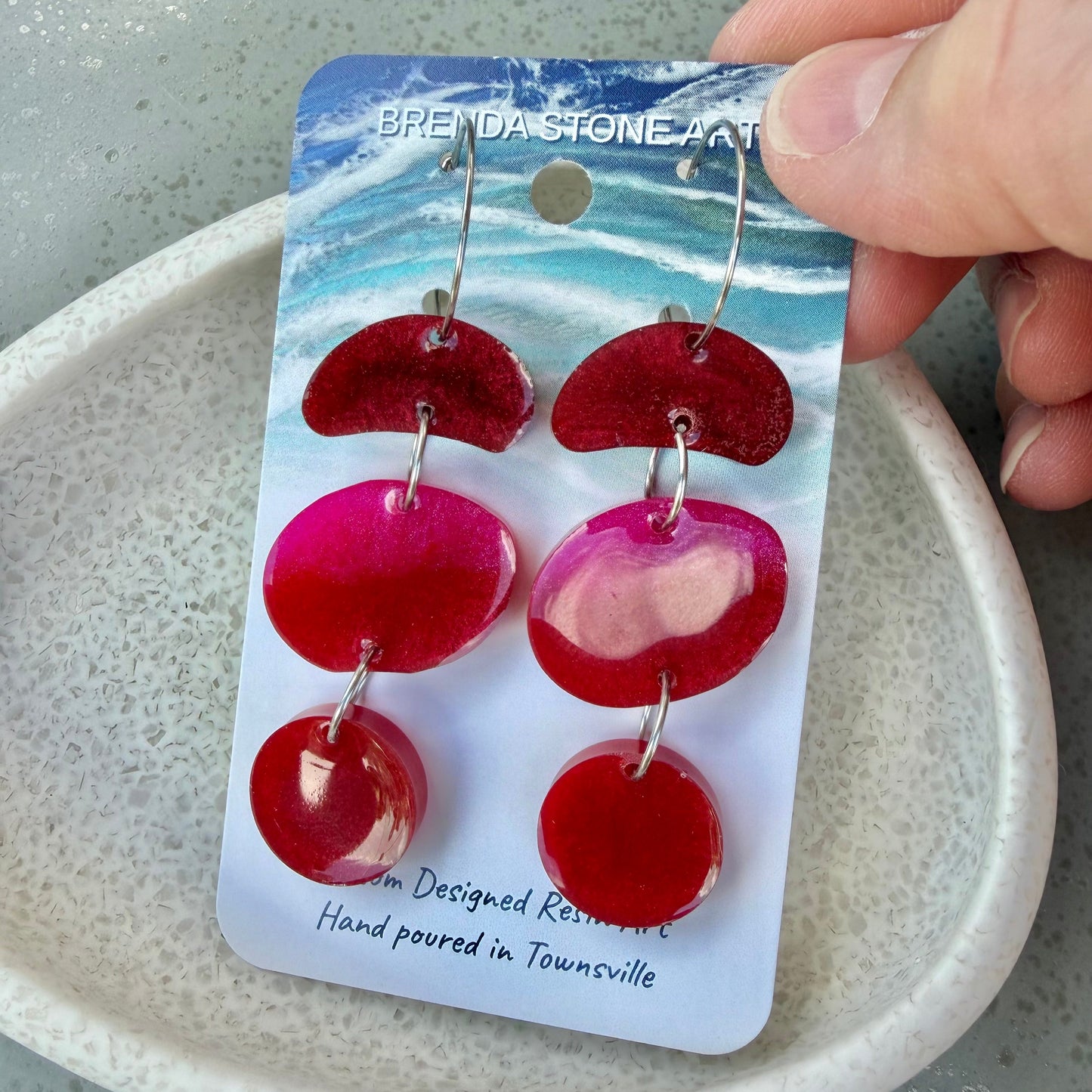 BRENDA STONE ART - Colourful Triple Drops Hoop Earrings