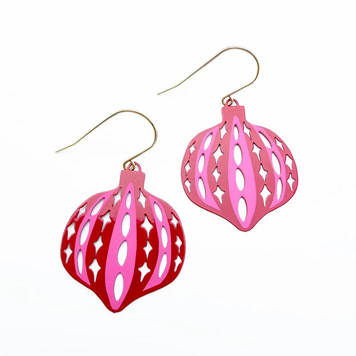 DENZ & CO- Vintage Ornament #1 earrings in Red and Pink - DANGLE EARRINGS
