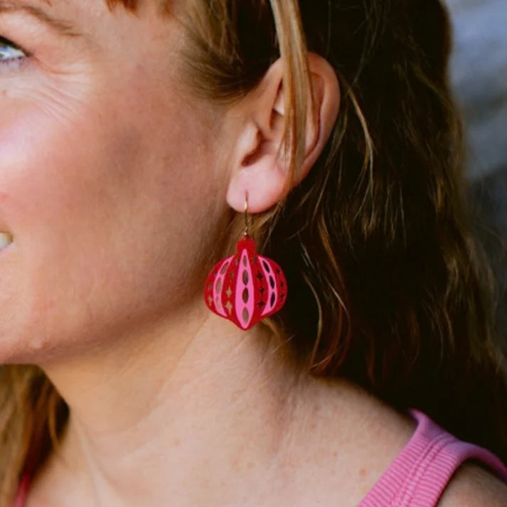 DENZ & CO- Vintage Ornament #1 earrings in Red and Pink - DANGLE EARRINGS
