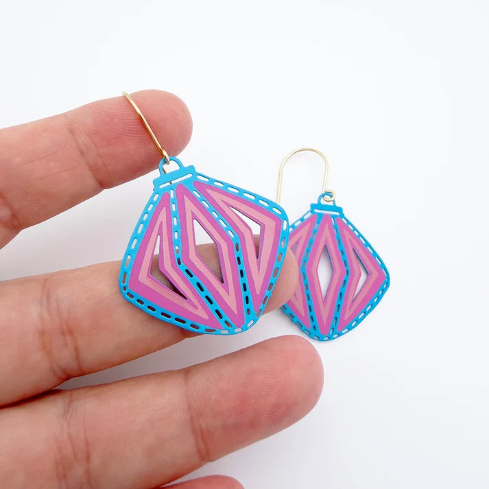DENZ & CO- Vintage Ornament #3 earrings in Blue, Pink and Spruce - DANGLE EARRINGS