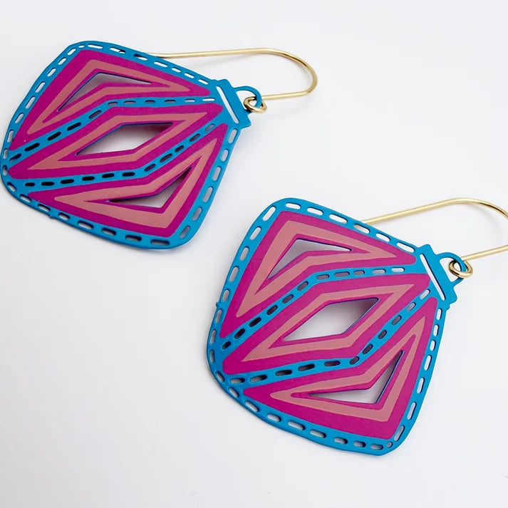 DENZ & CO- Vintage Ornament #3 earrings in Blue, Pink and Spruce - DANGLE EARRINGS