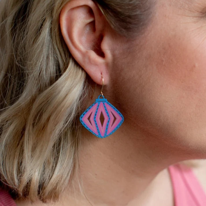 DENZ & CO- Vintage Ornament #3 earrings in Blue, Pink and Spruce - DANGLE EARRINGS