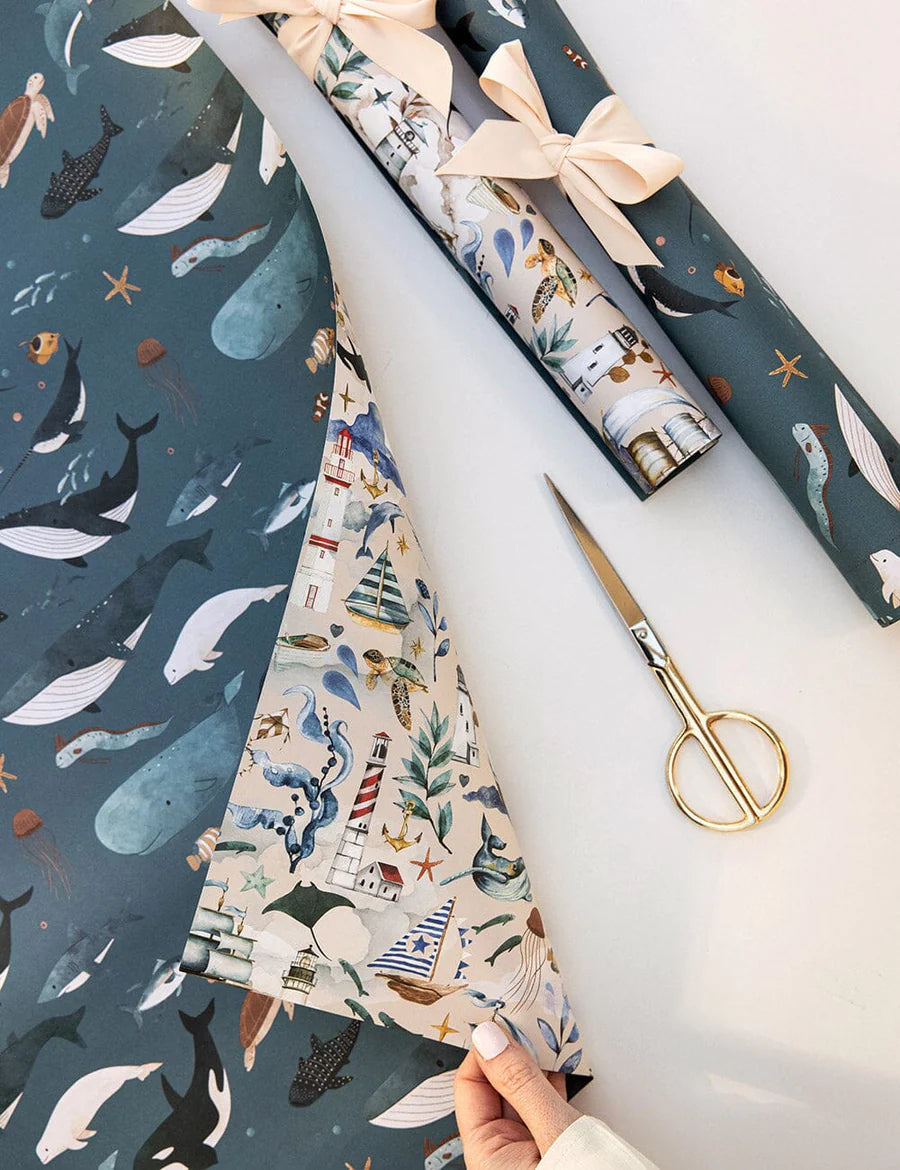 BESPOKE LETTERPRESS - Nautical / Whales Double Sided Wrapping Paper