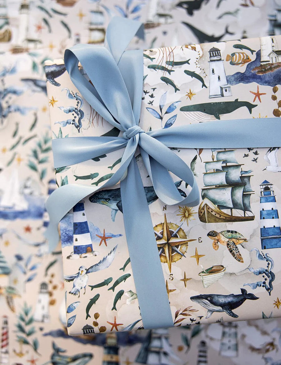 BESPOKE LETTERPRESS - Nautical / Whales Double Sided Wrapping Paper