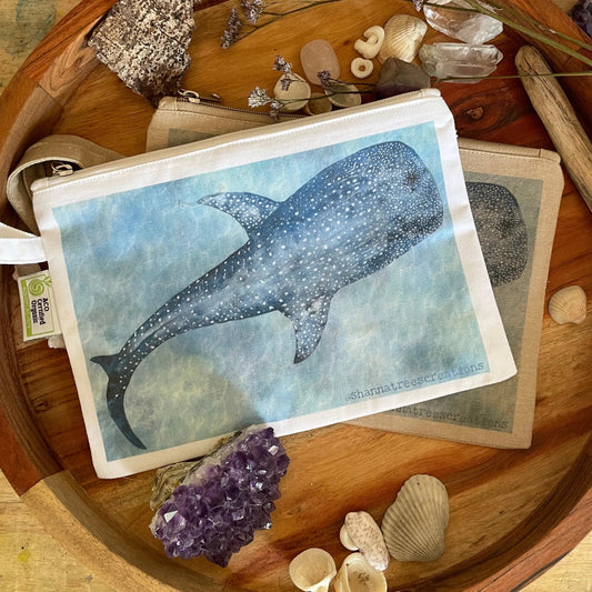 Shanna Trees Creations- "Whale Shark" Organic Cotton Zip Pouches- White