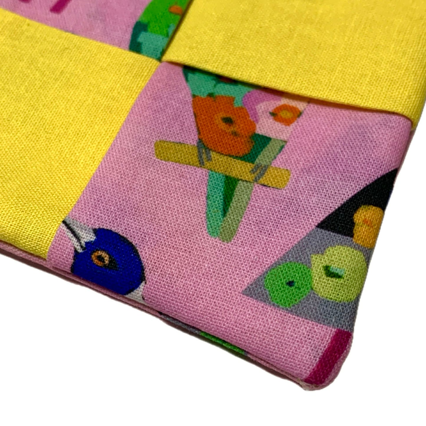 MUMMA WHOOPEE- SINGLE WINE GLASS SLIPPER/COASTERS- Flower Birds & Yellow