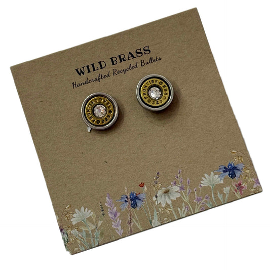WILD BRASS- Medium Studs- Clear Swarovski Crystal