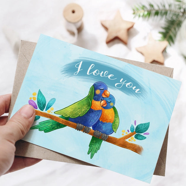 Stray Leaves- "I Love You" Rainbow Lorikeet Card