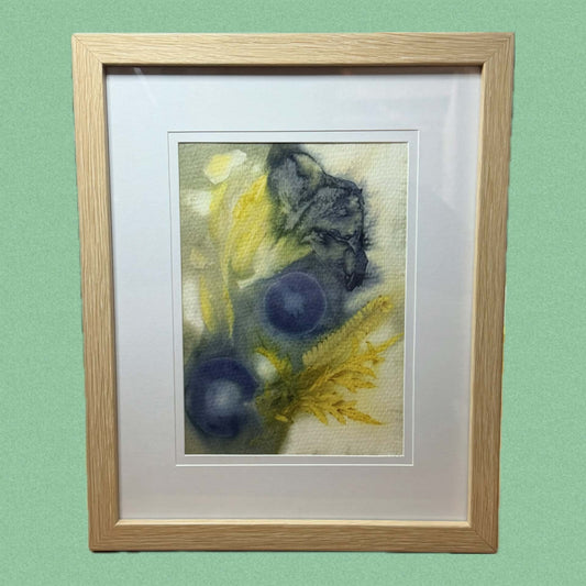WILD BRASS- "BERRIES AND FERNS"- BOTANICAL ECO DYED PAPER FRAMED ARTWORK