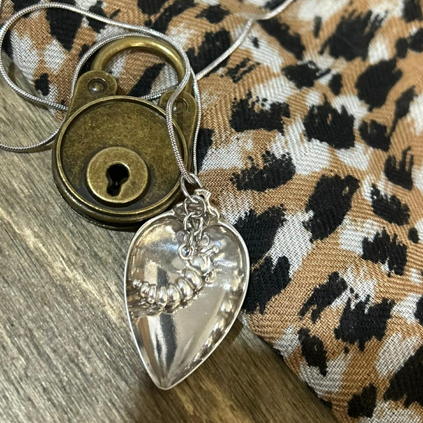 MOLLY MADE- Nature Inspired Leaf and Caterpillar Pendent Necklace