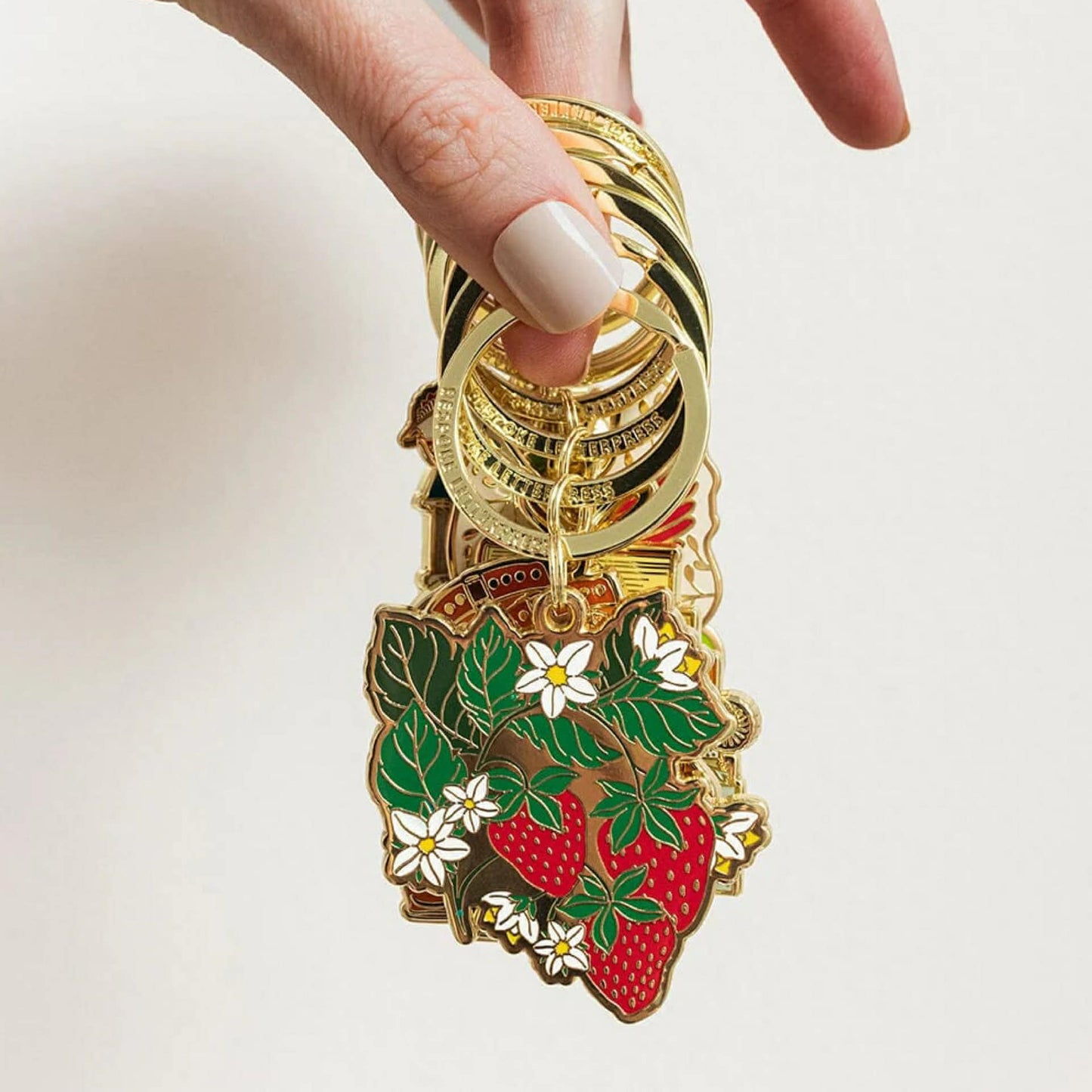BESPOKE LETTERPRESS - Strawberries - Enamel Key Ring