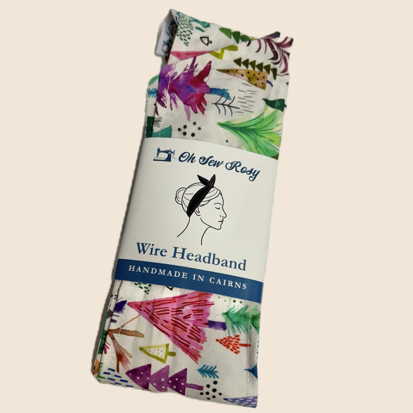 OH SEW ROSY: CHRISTMAS WIRE HEADBAND - Christmas Trees on White