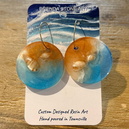 BRENDA STONE ART - Round Ocean Porthole Shell Hoop Earrings 1