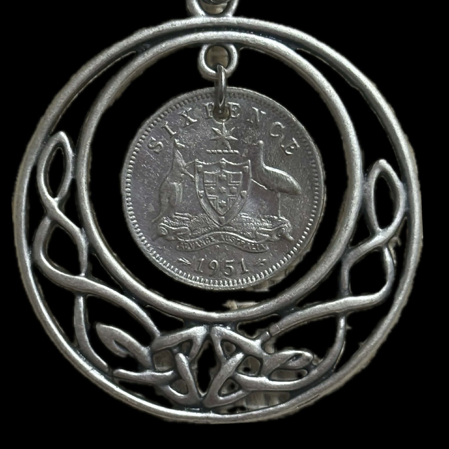 MOLLY MADE- 1951 Sixpence and Celtic Alloy Pendent Necklace