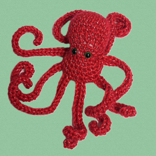 BEAKNITS- CHRISTMAS CROCHETED OCTOPUS - Glittery Red