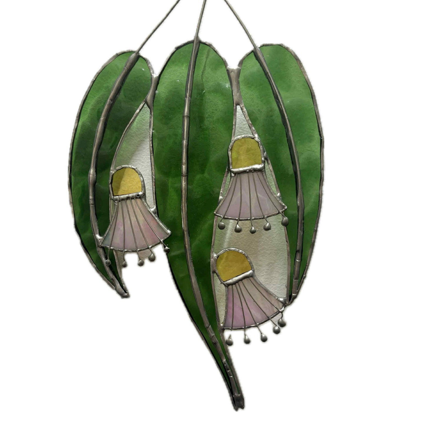 SWAN GLASS -EUCALYPTUS FLOWERS PINKS - STAINED GLASS ORNAMENT