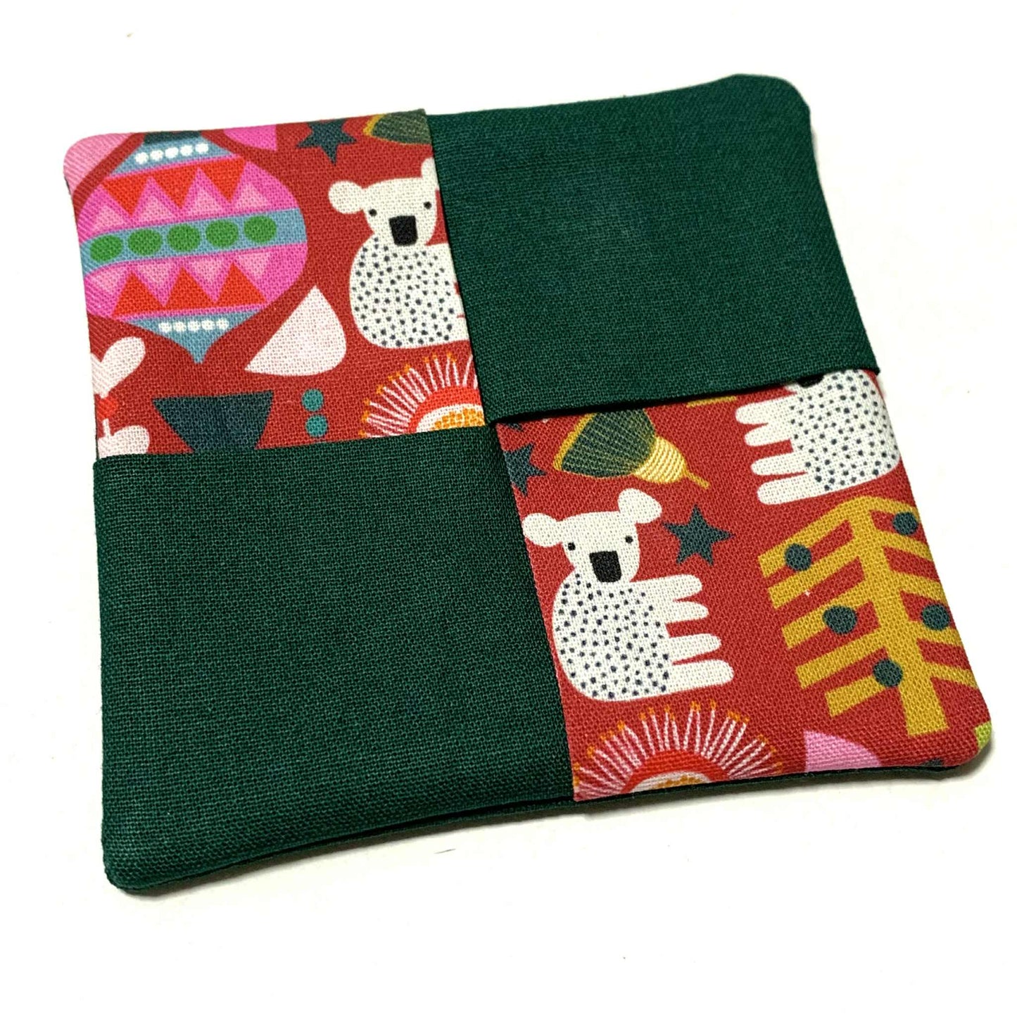 MUMMA WHOOPEE- SINGLE CHRISTMAS WINE GLASS SLIPPER/COASTERS- Australiana Christmas & Dark Green