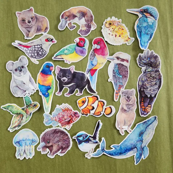 WATERCOLOURS BY CAT- Australian Animal Vinyl Sticker Pack
