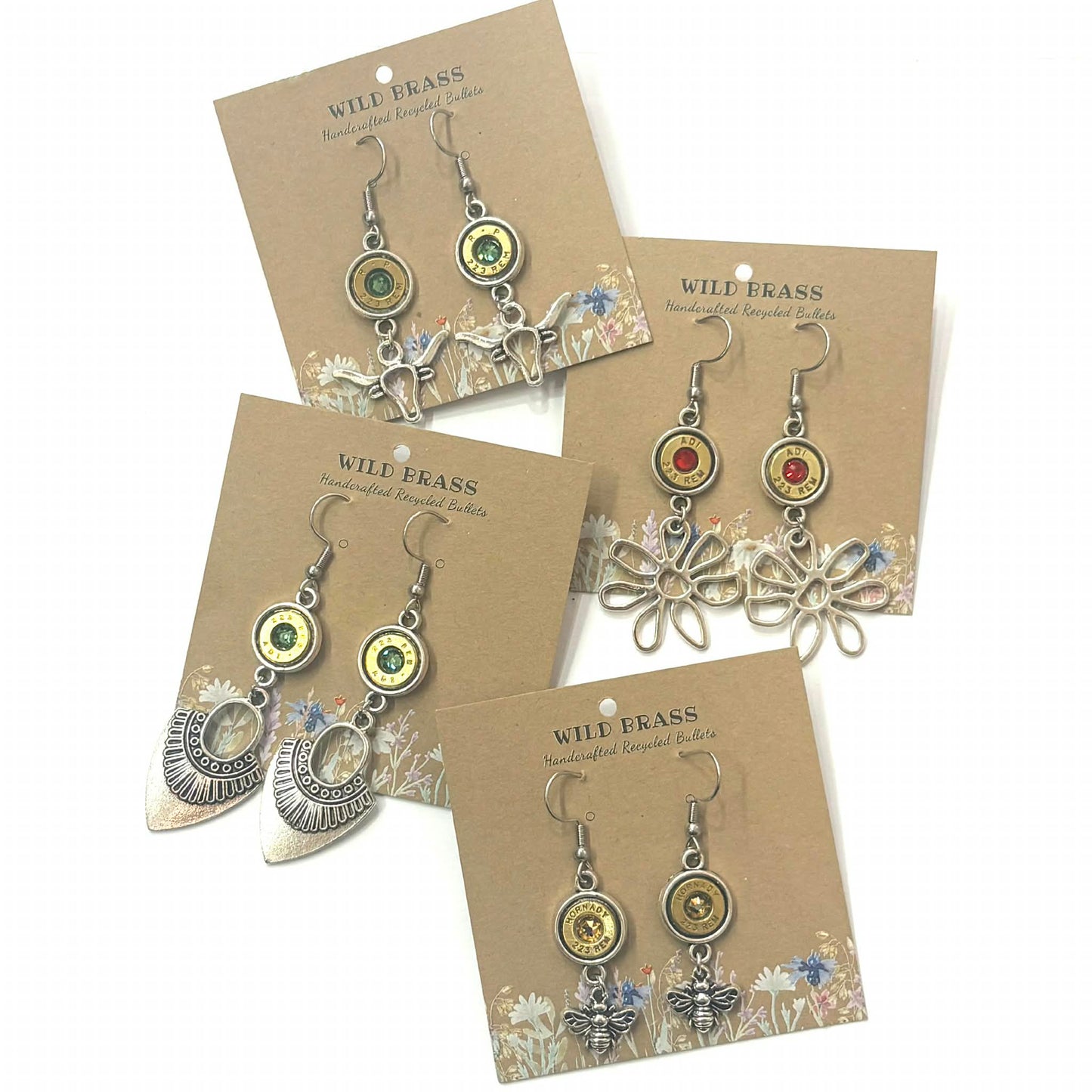 WILD BRASS- Flower Drops- Red Swarovski Crystal