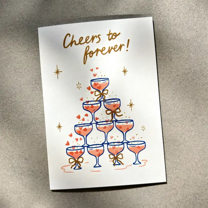 LAUREN SISSON STUDIO- "Cheers To Forever" Champagne Wedding or Engagement Card