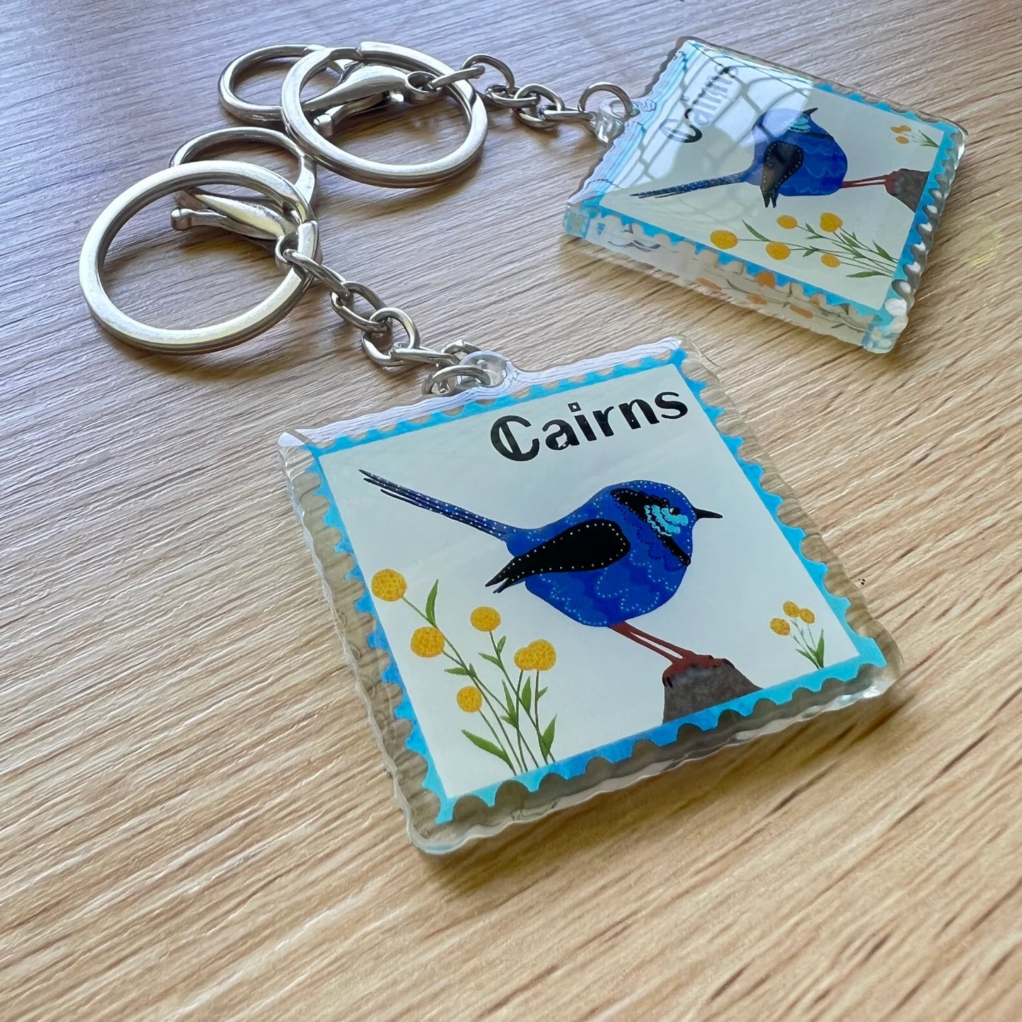 ESZTER'S CREATIONS - "Cairns Blue Wren" Acrylic Keychain