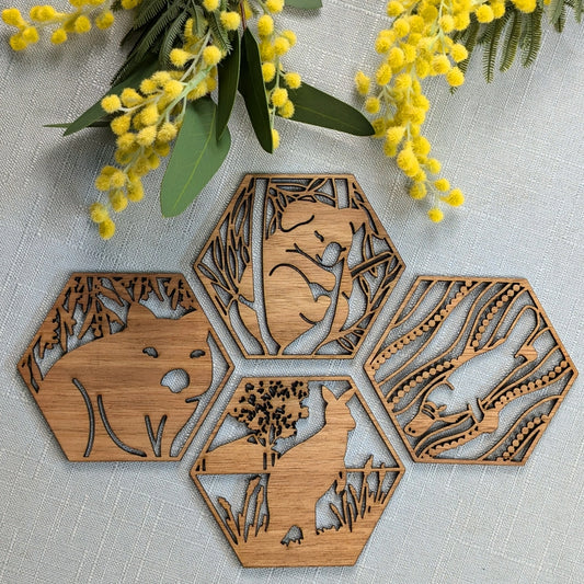STRAYA ART- Australian Animals - Wooden Coaster Set