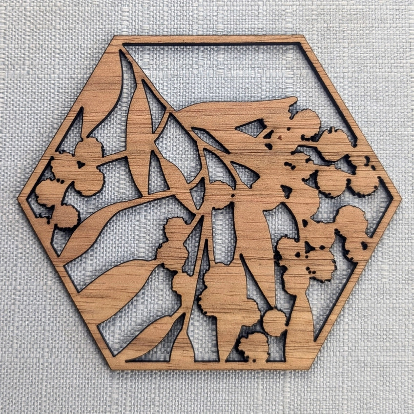 STRAYA ART- Australian Flowers - Wooden Coaster Set