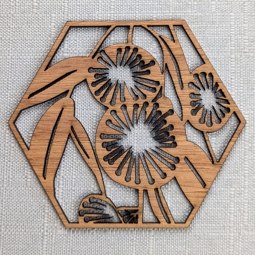 STRAYA ART- Australian Flowers - Wooden Coaster Set