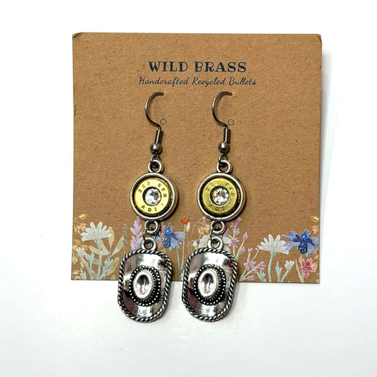 WILD BRASS- Charm Drops- Cowboy Hat with Clear Swarovski Crystals