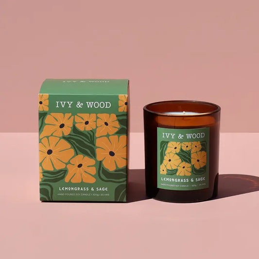 IVY & WOOD - Lemongrass & Sage Scented Candle- Flora Collection