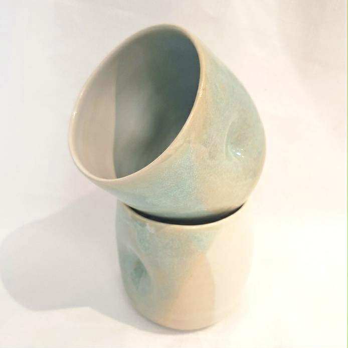 EARTH BY HAND- Hug Mugs- Seafoam Blue Glaze