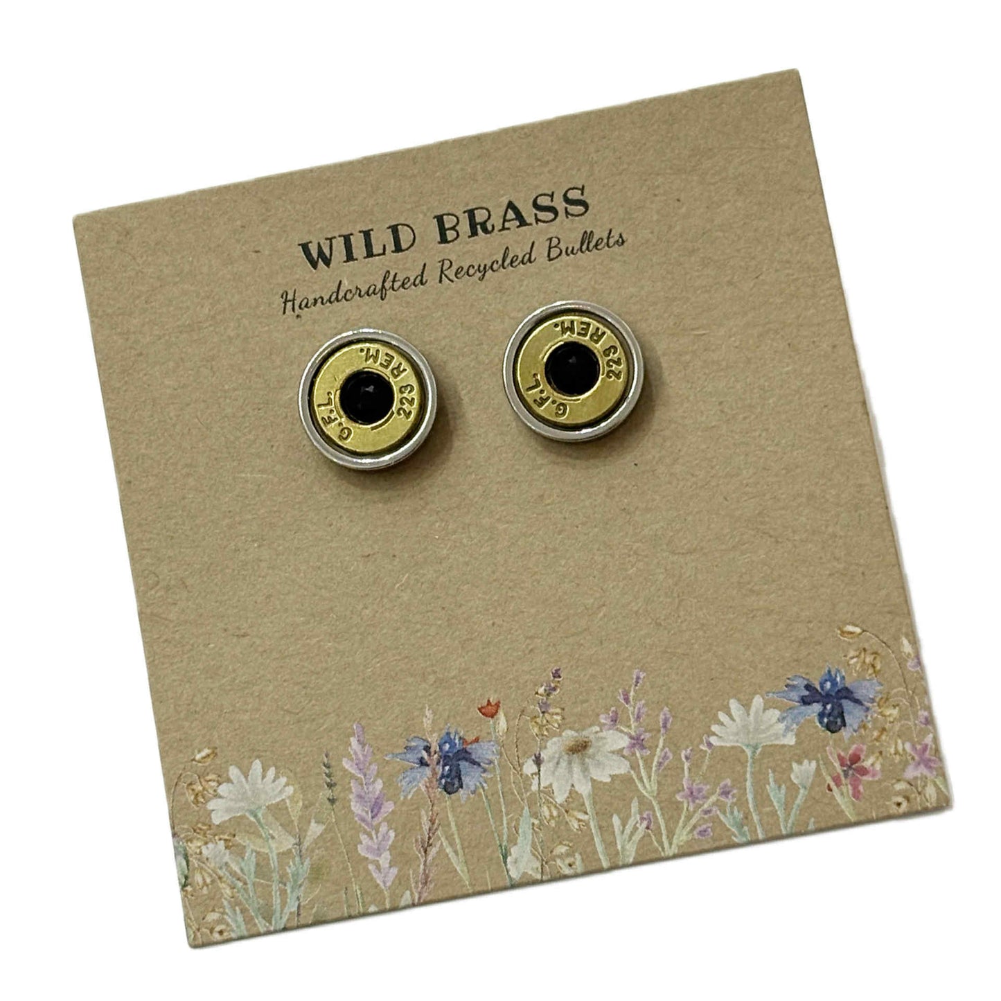 WILD BRASS- Medium Studs- Black Swarovski Crystal