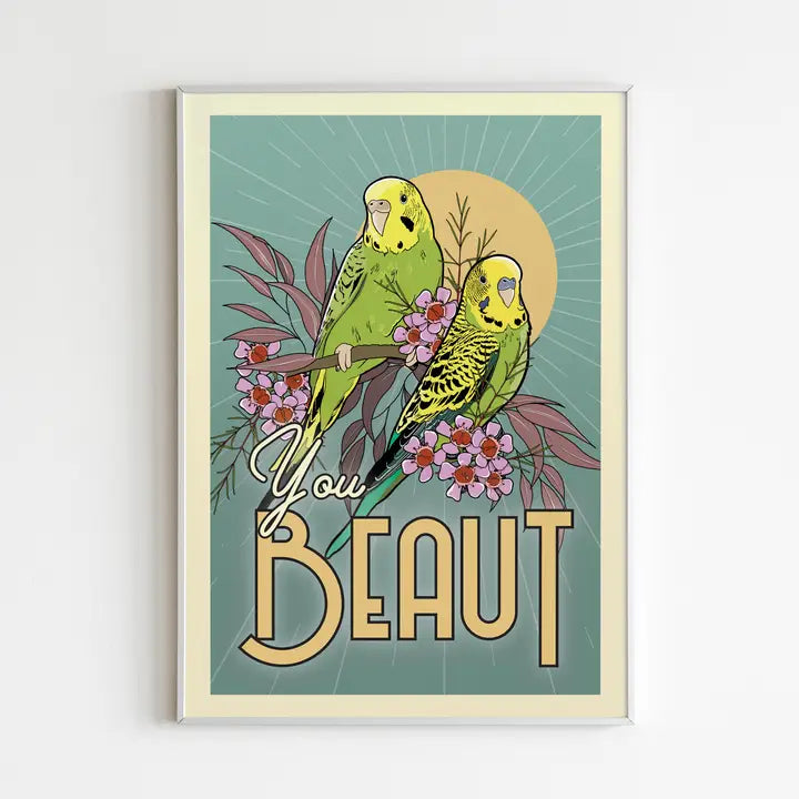 Green Mini Creative - A4 Poster/Print - Budgies: "You Beaut"