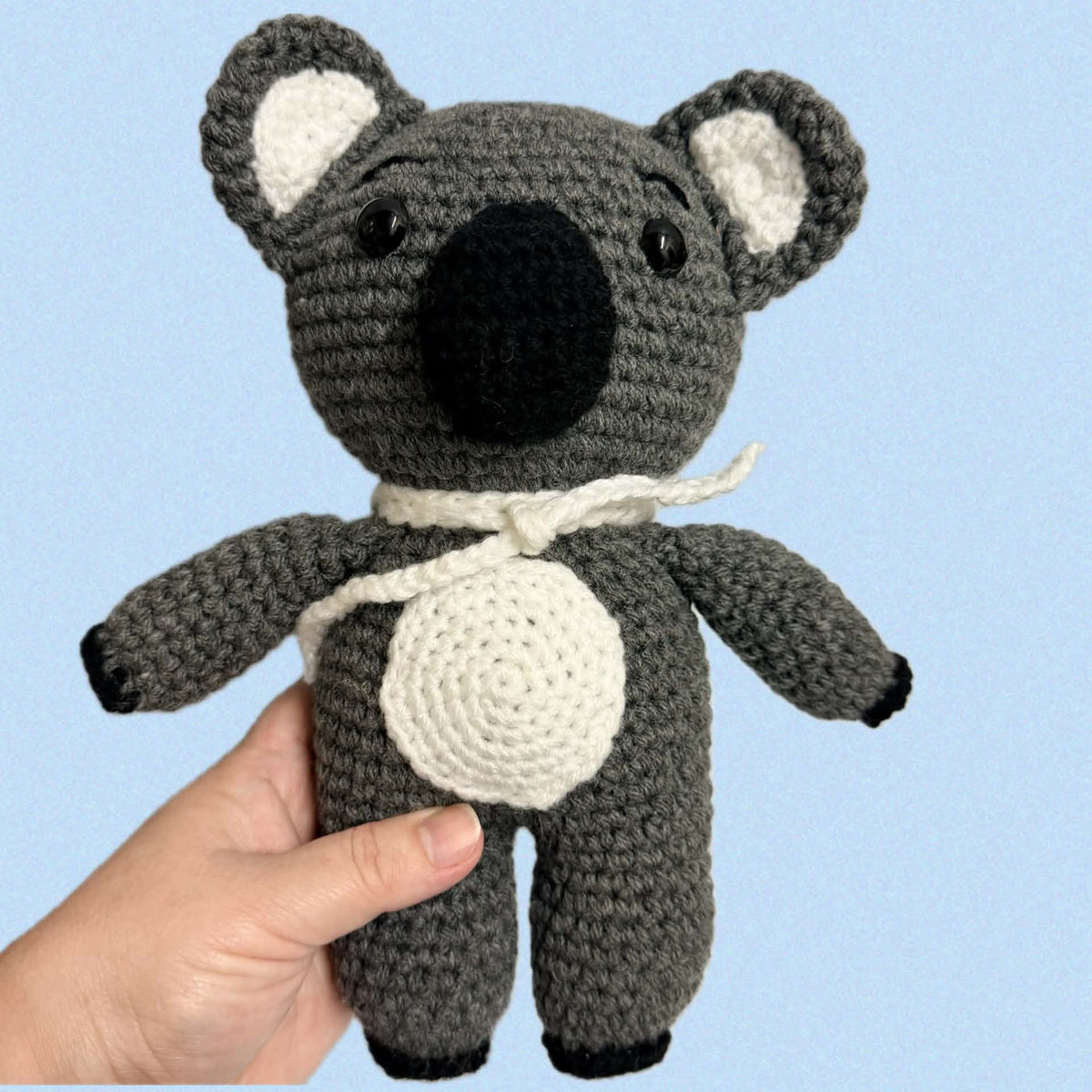 BEAKNITS- CROCHET KOALA WITH WHITE SCARF