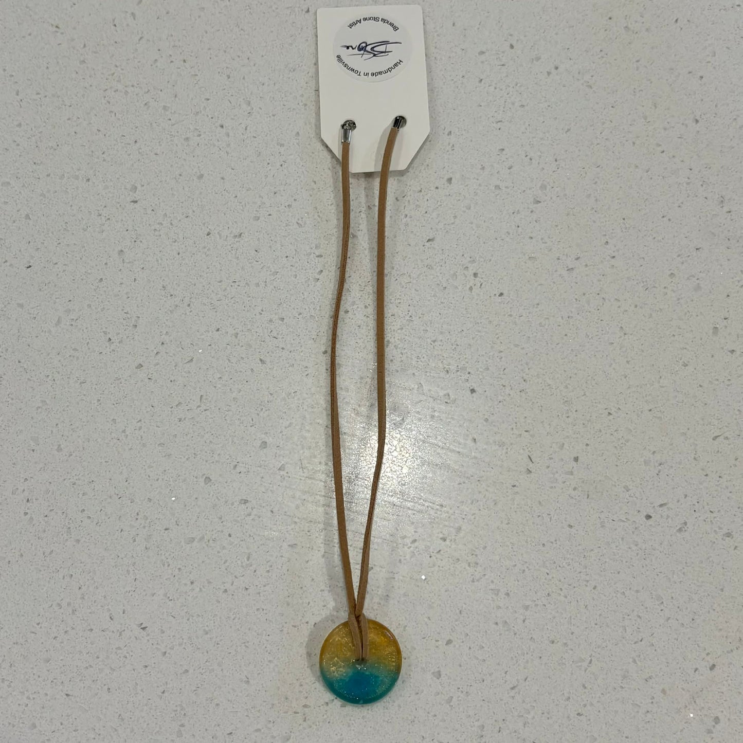 BRENDA STONE ART - Round Ocean Pendant Suede 1