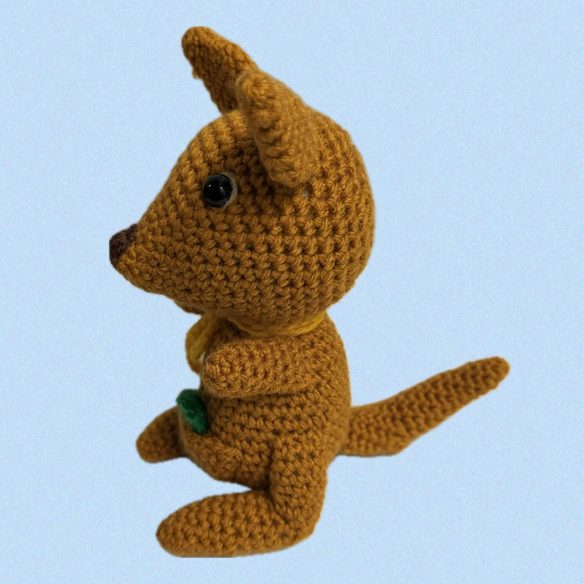 BEAKNITS- Crochet Kangaroo- Yellow Bow with Gum Leaf