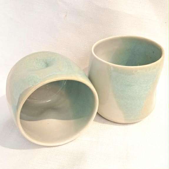 EARTH BY HAND- Hug Mugs- Seafoam Blue Glaze