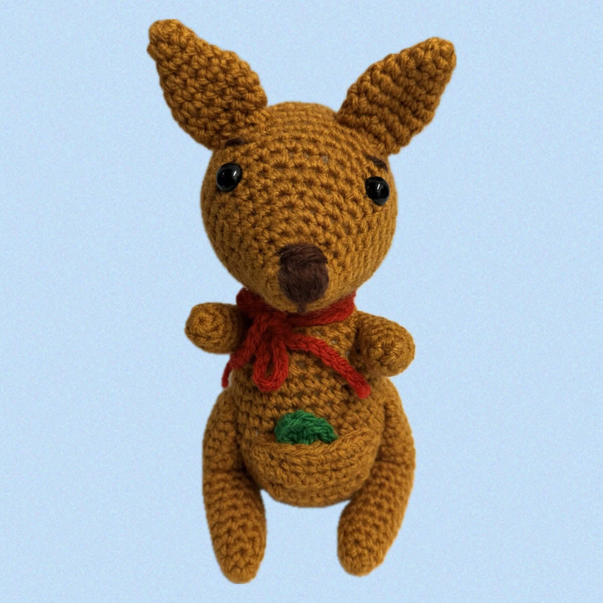 BEAKNITS- Crochet Kangaroo- Red Bow with Gum Leaf