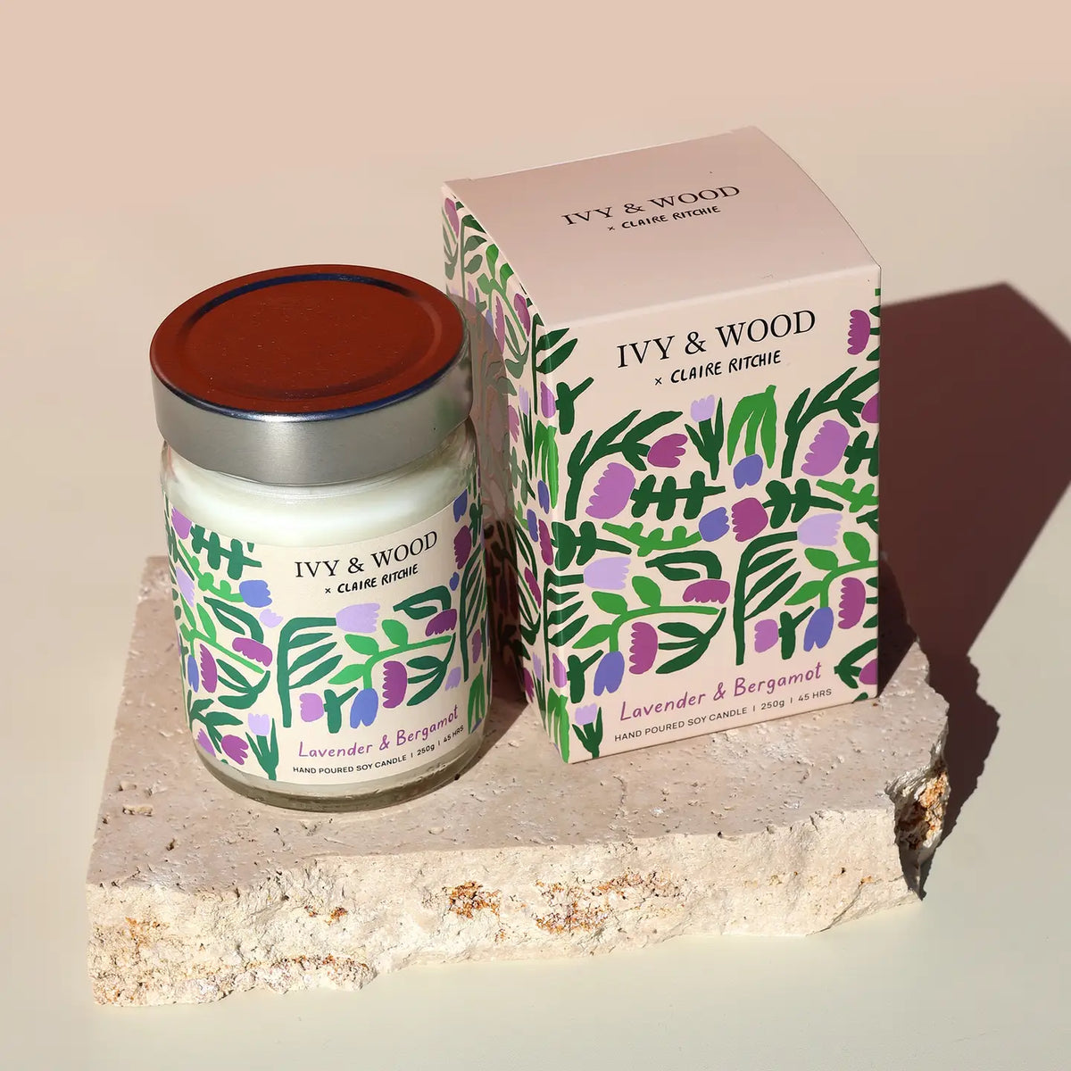 IVY & WOOD - Lavender & Bergamot Soy Candle - Bloom X Claire Ritche Limited Edition