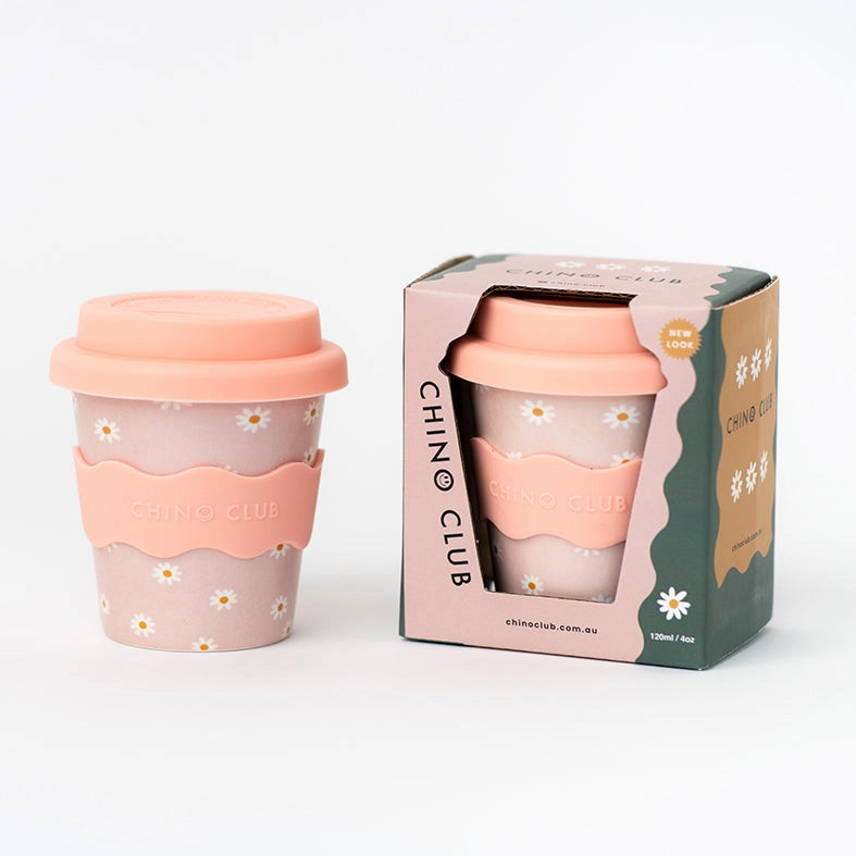 CHINO CLUB- Kids 4oz Reusable Babychino Cup- Pink Daisy
