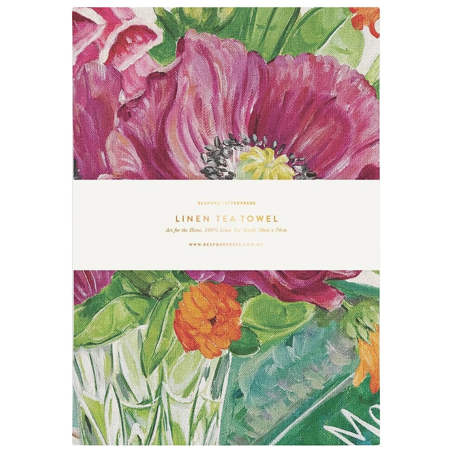 BESPOKE LETTERPRESS - "Poppies & Foxglove"- 100% Linen Tea Towel