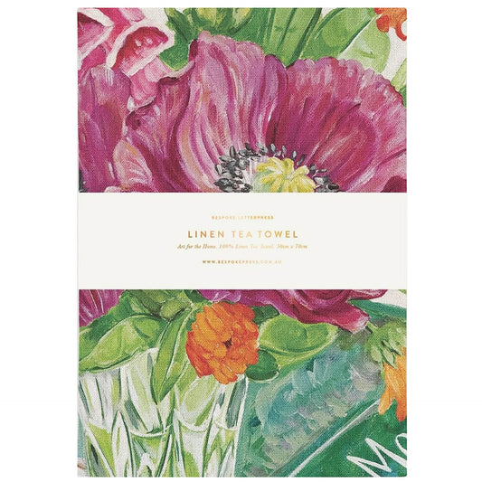 BESPOKE LETTERPRESS - "Poppies & Foxglove"- 100% Linen Tea Towel