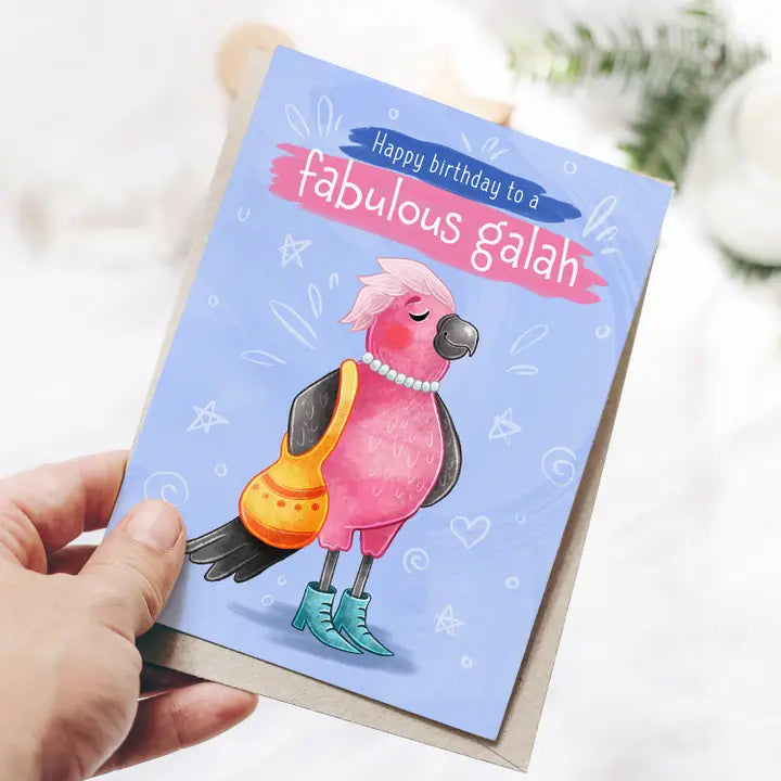 Stray Leaves- "Happy Birthday Fabulous Galah" Recycled Greeting Card