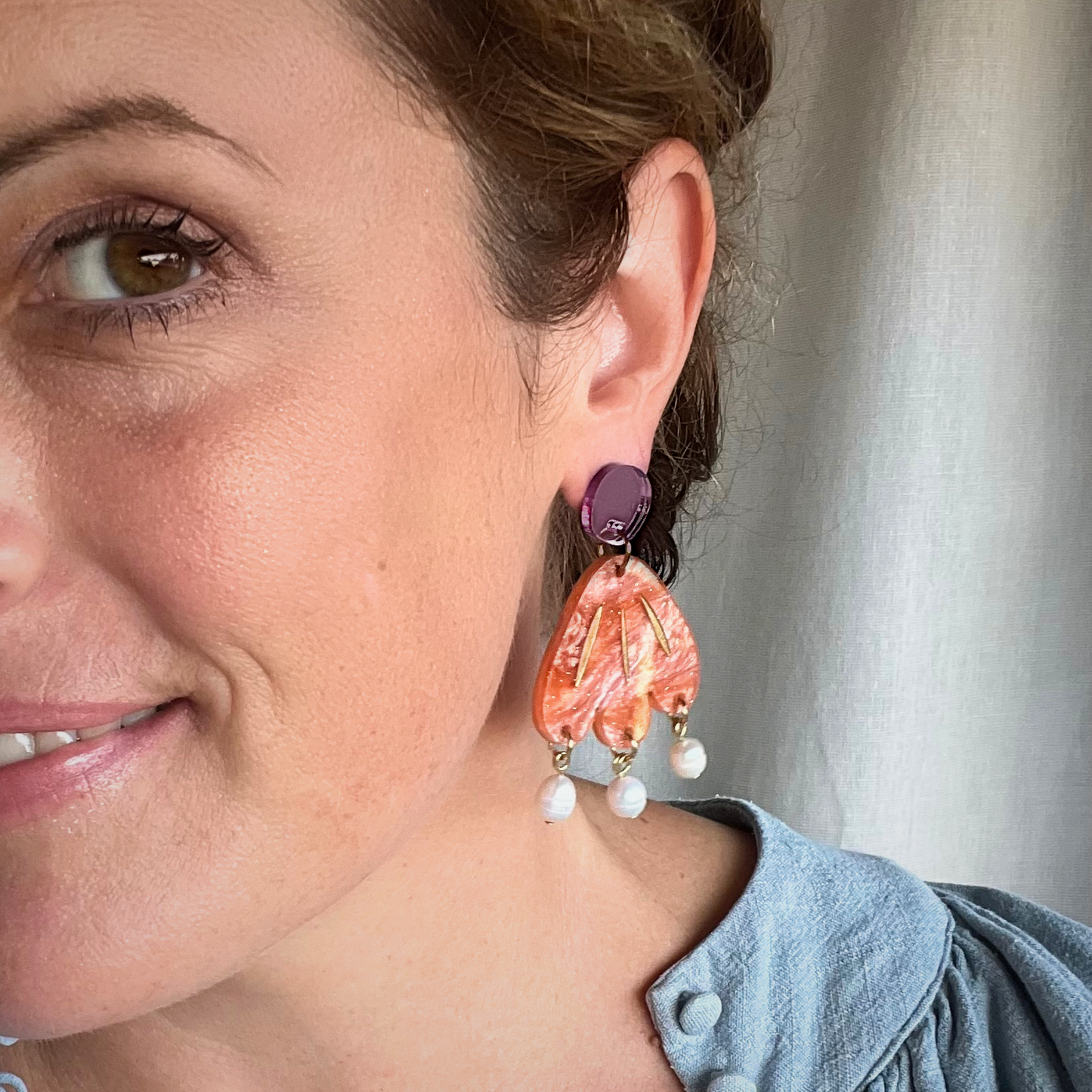 Isla & Marigold- Mirror Bloom Earrings- Tangerine