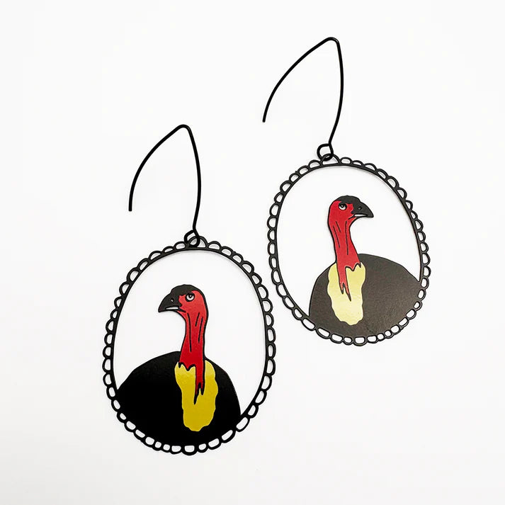 DENZ & CO- Midi Bush Turkey earrings in Black/Red/Yellow - DANGLE EARRINGS
