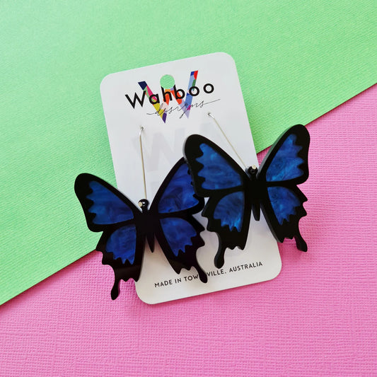 WAHBOO- Butterfly Dangle Earrings - Marble Blue
